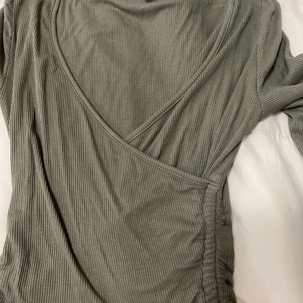 SHEIN Green Ribbed Wrap Bodysuit
